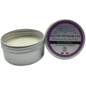 Baume déodorant solide végétal bio - Géranium et patchouli - Antheya - Calais (59)